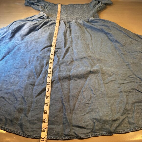 Torrid Babydoll Chambray Mini Dress Women Crinkle  Smocked Off Shoulder A Line - Picture 10 of 16